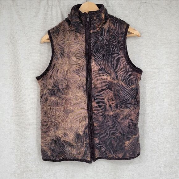 Lisa International Brown Textured Faux Fur Zebra Pattern Vest - Picture 1 of 9